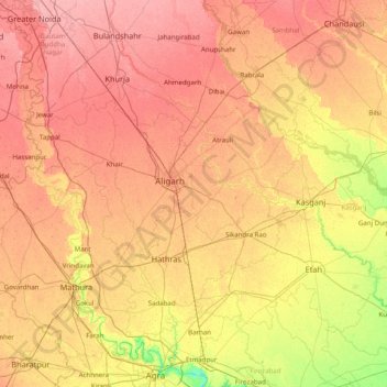 Carte topographique Aligarh, altitude, relief