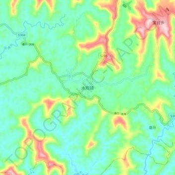 Carte topographique Shuiguan, altitude, relief