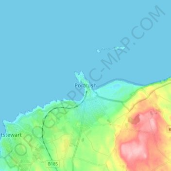 Carte topographique Portrush, altitude, relief