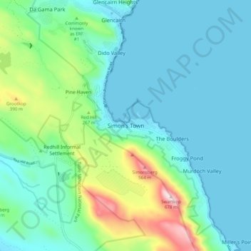 Carte topographique Simon's Town, altitude, relief
