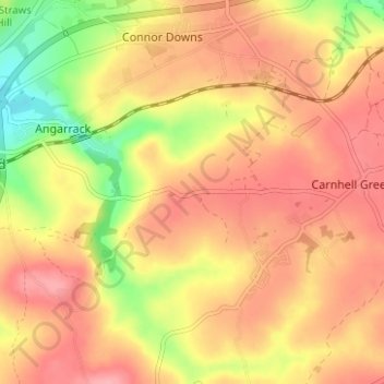 Carte topographique Gwinear, altitude, relief