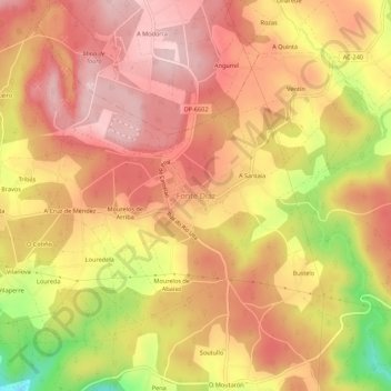 Carte topographique Touro, altitude, relief