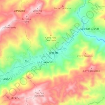Carte topographique Teresén, altitude, relief