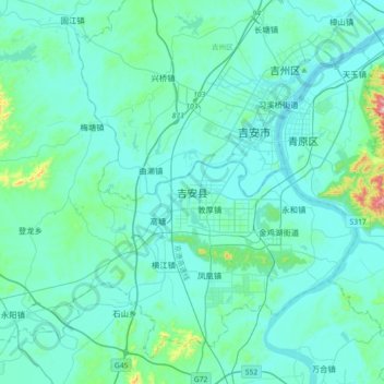 Carte topographique Ji'an County, altitude, relief