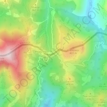 Carte topographique Col d'Ibardin, altitude, relief
