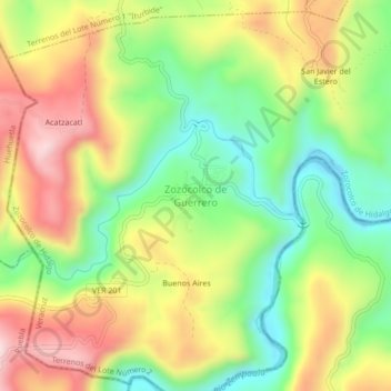 Carte topographique Zozocolco de Guerrero, altitude, relief