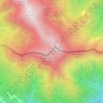 Carte topographique Libro Aperto, altitude, relief