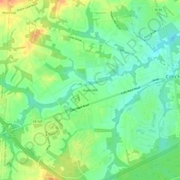 Carte topographique Bucks Mill, altitude, relief