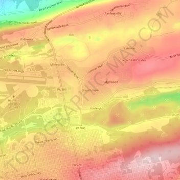 Carte topographique Church View, altitude, relief