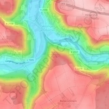 Carte topographique Löwenburg, altitude, relief