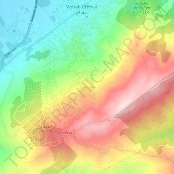 Carte topographique Zerouala, altitude, relief