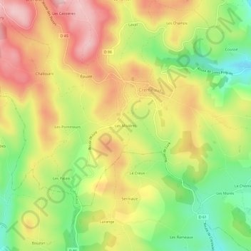 Carte topographique Les Mivières, altitude, relief