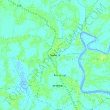 Carte topographique Baduria, altitude, relief