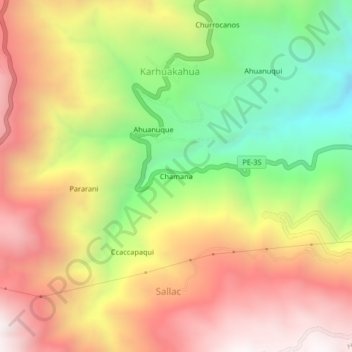Carte topographique Chamana, altitude, relief