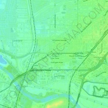 Carte topographique North Sacramento, altitude, relief