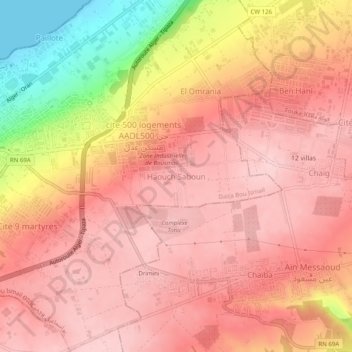 Carte topographique Haouch Saboun, altitude, relief