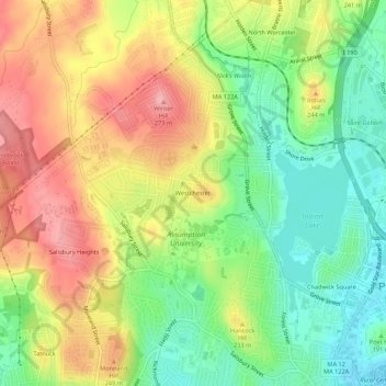 Carte topographique Westchester, altitude, relief