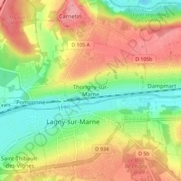 Carte topographique Thorigny-sur-Marne, altitude, relief