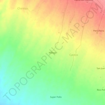 Carte topographique Malaga, altitude, relief