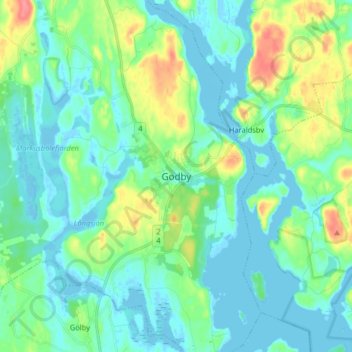Carte topographique Godby, altitude, relief