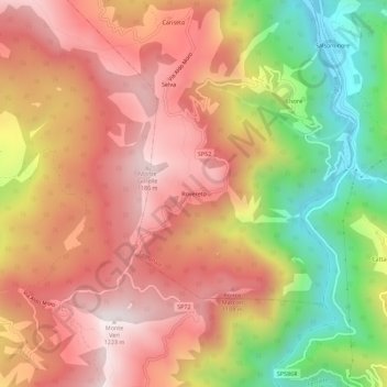 Carte topographique Rovereto, altitude, relief