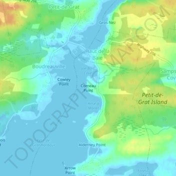 Carte topographique Comeau Point, altitude, relief