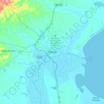 Carte topographique Pelotas, altitude, relief