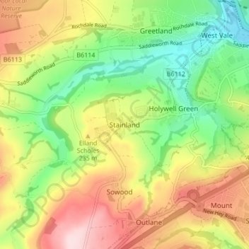 Carte topographique Stainland, altitude, relief