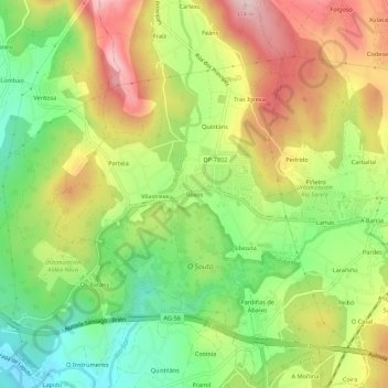 Carte topographique Roxos, altitude, relief