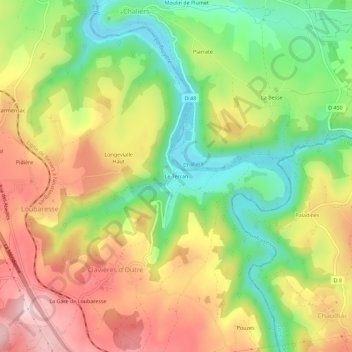 Carte topographique Le Terran, altitude, relief