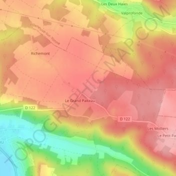 Carte topographique Château de Palteau, altitude, relief