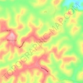 Carte topographique Lupembe, altitude, relief