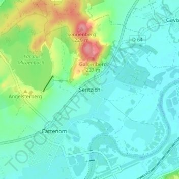 Carte topographique Sentzich, altitude, relief