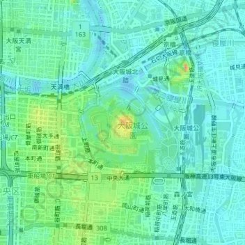 Carte topographique Osaka Castle, altitude, relief