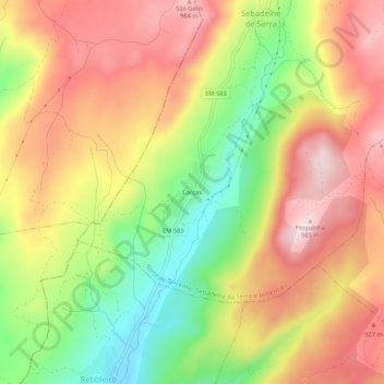Carte topographique Corças, altitude, relief