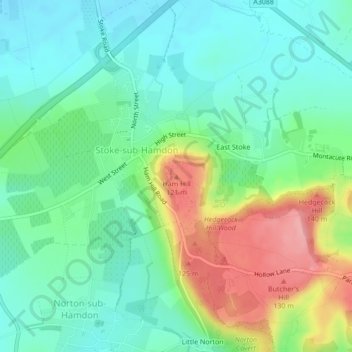 Carte topographique Ham Hill, altitude, relief
