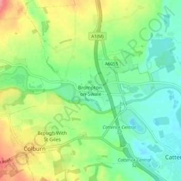 Carte topographique Brompton-on-Swale, altitude, relief