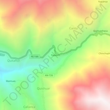 Carte topographique Yupash, altitude, relief