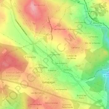 Carte topographique Las Columnas, altitude, relief
