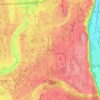 Carte topographique South Hill, altitude, relief
