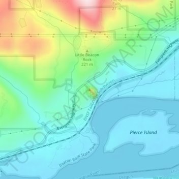 Carte topographique Beacon Rock, altitude, relief