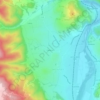 Carte topographique Chalignac, altitude, relief