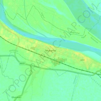 Carte topographique Mokama, altitude, relief