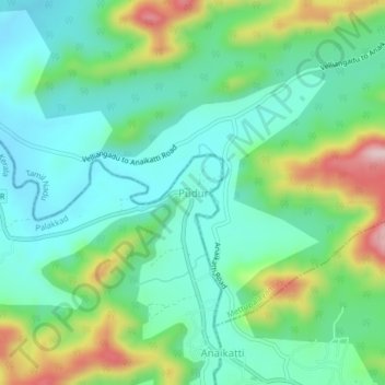 Carte topographique Pudur, altitude, relief