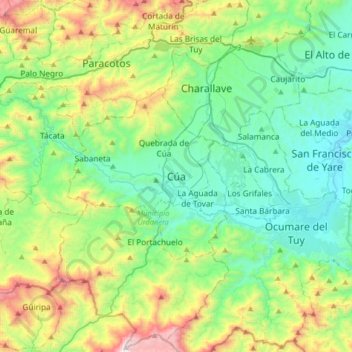Carte topographique Cúa, altitude, relief