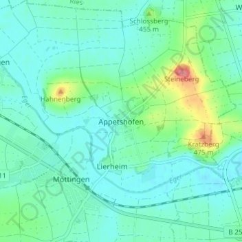 Carte topographique Appetshofen, altitude, relief