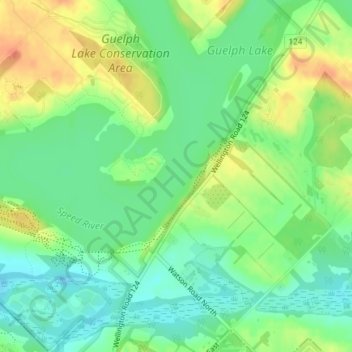Carte topographique Guelph Lake, altitude, relief