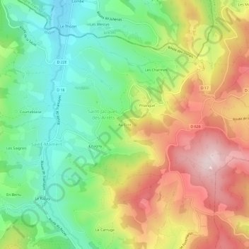 Carte topographique Au Crot, altitude, relief