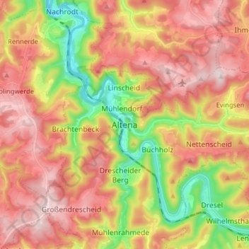 Carte topographique Altena, altitude, relief