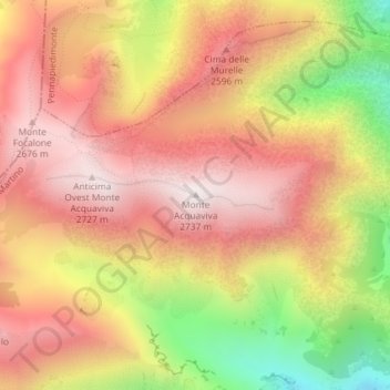 Carte topographique Monte Acquaviva, altitude, relief